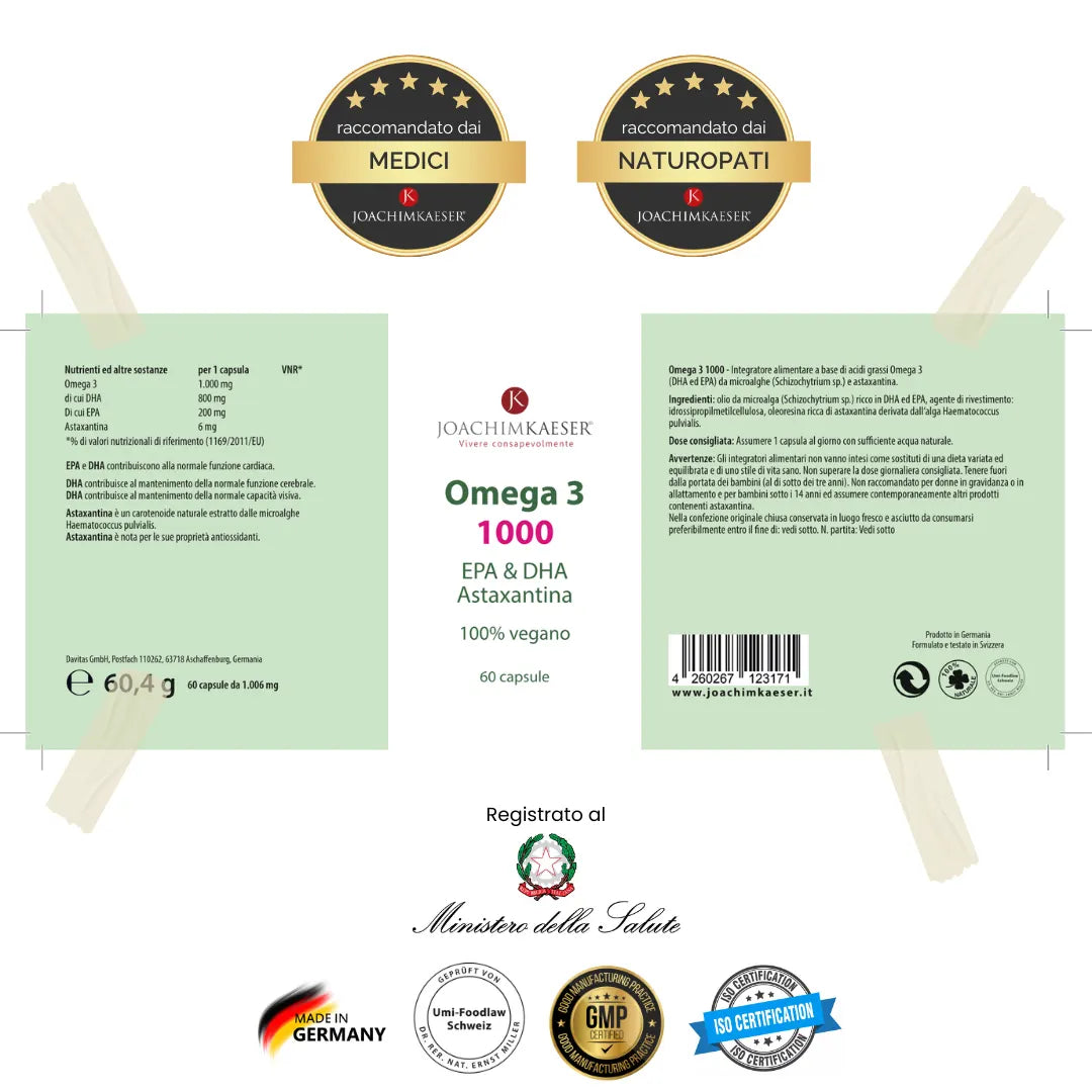 Omega 3 1000 - EPA & DHA Astaxantina 100% vegano